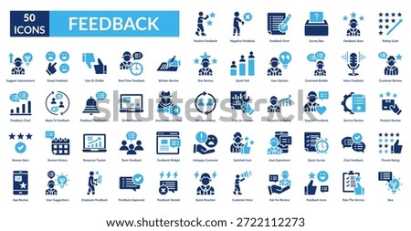 Feedback Fill Icon Set. Positive, Negative, Form, Survey Box, Stars, Rating Scale, Customer Review
