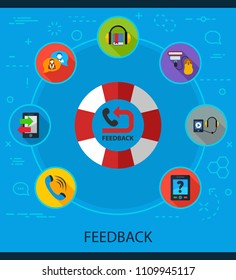 Feedback flat icons concept. Vector illustration. Element template for design.