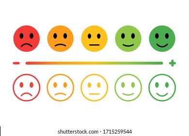 Feedback in form of emotions. Emotions Range Vector Icon. Five kinds of customized: excellent, good, normal, bad, terrible. Rating satisfaction.