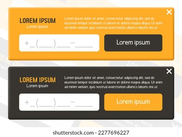 Feedback form. Free call form, call me. Orange and black forms in claymorphism style. Vector clipart. 