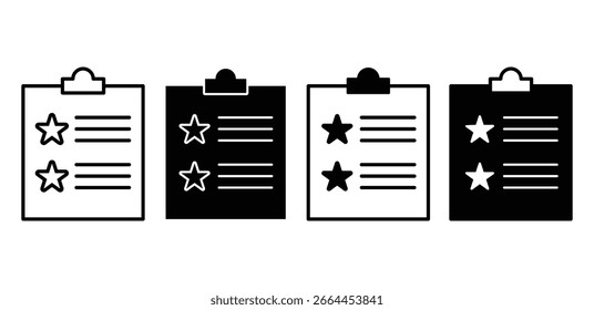 Feedback Form Icon Set Black and White Clipboard Icons with Star Rating Vector Design Illustration