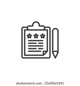 Feedback Form line icon. linear style sign for mobile concept and web design. A clipboard with a stars and pencil outline vector icon. Collecting response symbol, logo illustration. Vector graphics