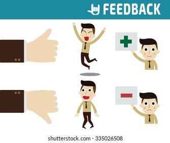 feedback. full body business people happy and unhappy. business concept. flat design illustration.