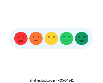 Feedback with funny flat style emoji emoticon smiley icons. Level of satisfaction rating. Feedback in form of emotions. Vector illustration