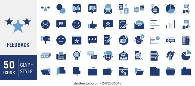 Feedback Glyph color Icon Collection. Glyph Set contains such Icons as Rating, Testimonials, Quick Response, Satisfaction and more. Simple web icons set.