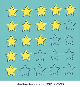 Feedback golden star scale. Line design positive and negative feedback with outline design.Level of satisfaction rating.Veector illustration.
