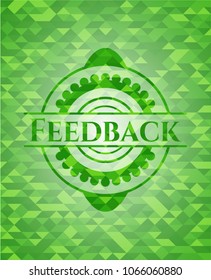  Feedback green emblem. Mosaic background