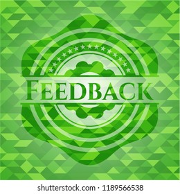 Feedback green emblem. Mosaic background