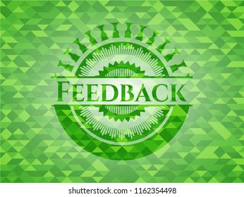 Feedback green emblem with mosaic ecological style background