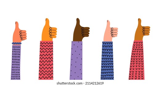 Feedback. Hands With Thumbs Up. Hand Drawn Doodle Vector Illustration. 