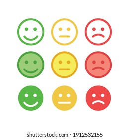 Feedback happy, angry face vector set. Positive, negative and neutral faces with a smile.