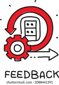 Feedback icon with the circle arrow and the gear. Sketchy hand-drawn vector illustration.