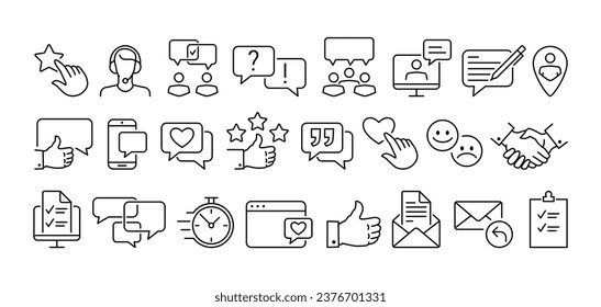 Feedback Icon collection (response, rating, testimonial, satisfaction, user experience). Simple icon for web and mobile app. 