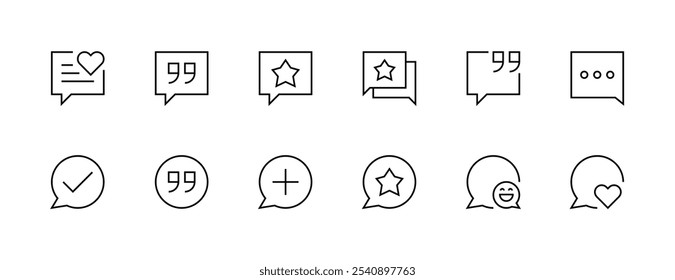 Feedback icon collection. Review icon set. Satisfaction, rating, message, testimonial, comment, response and more. Editable stroke. Pixel Perfect. Grid base 32px.