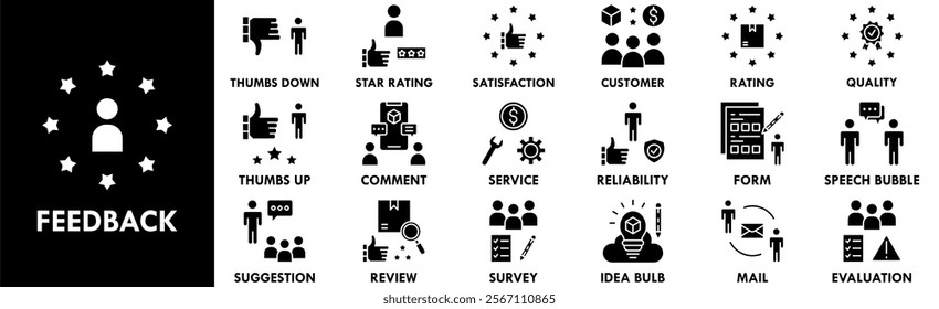 Feedback icon collection set. Containing design feedback, business, quality, marketing, rating, service
