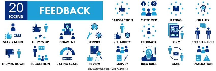 Feedback icon collection set. Containing design feedback, business, quality, marketing, rating, service