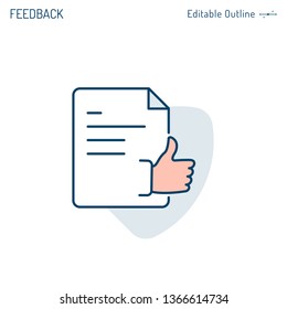 Feedback icon, document, Business proposal acceptance, thumbs up, agreement, Exam result, Editable stroke