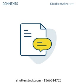 Feedback icon, document, comment icon, Speech bubble, Frequently Asked Questions, Investigate and analyse, Corporate Business office files, Editable stroke