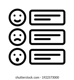 Feedback icon. Face of emotion with message box. Line vector Isolated on white background.
