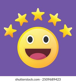 Ícone de feedback com classificação de cinco estrelas e face emoji. Ícone de vetor para aplicativos, interface do usuário e sites. EPS10