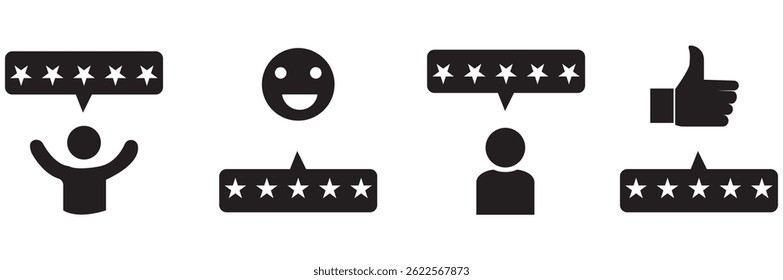 feedback icon, five stars rating icon, quality rating icon vector design eps 10 
