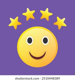 Ícone de feedback com quatro estrelas de classificação e face emoji. Ícone de vetor para aplicativos, interface do usuário e sites. EPS10