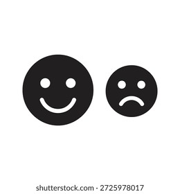 Icono de Comentarios con emoticonos de caras felices y tristes, un símbolo para la evaluación de la satisfacción Cliente y la Encuesta que muestra la expresión del sentimiento emocional