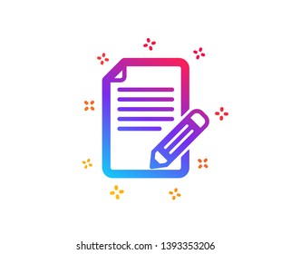 Feedback icon. Page with pencil sign. Copywriting symbol. Dynamic shapes. Gradient design article icon. Classic style. Vector