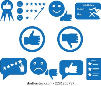Feedback icon set, 10 customer review icon set blue vector
