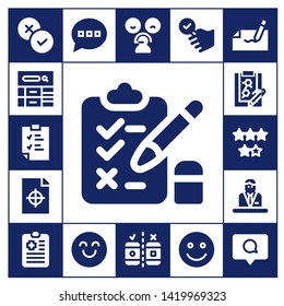 feedback icon set. 17 filled feedback icons.  Collection Of - Rate, Blog, Clipboard, Test, Printing test, Rating, Commentator, Comment, Happy, Testing, Satisfied, Autograph