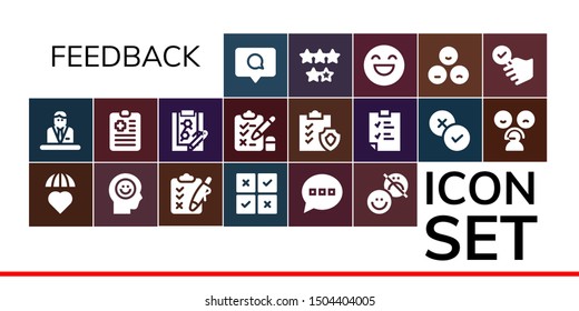 feedback icon set. 19 filled feedback icons.  Simple modern icons about  - Comment, Commentator, Emotions, Happiness, Clipboard, Feedback, Test, Rate, Rating, Happy, Satisfied