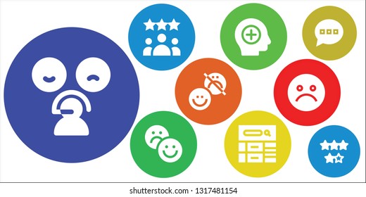feedback icon set. 9 filled feedback icons.  Collection Of - Rate, Rating, Positive, Blog, Happiness, Unhappy, Comment