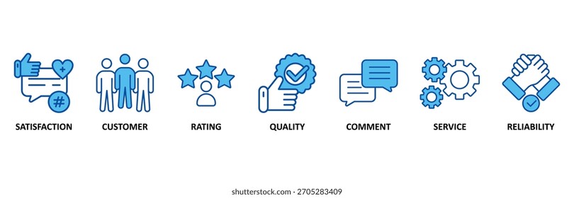 Feedback icon set In Blue Style, Vector Illustration for satisfaction, customer, rating, quality, comment, service and reliability
