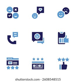 Feedback icon set. Bold style. Duotone colors. reaction, happyclient, feedback, badreview, bestcustomerexperience, review, rating, rate.