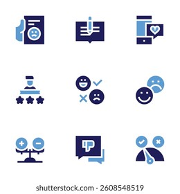 Feedback icon set. Bold style. Duotone colors. complaint, feedback, rating, review, evaluation, dislike, meter.
