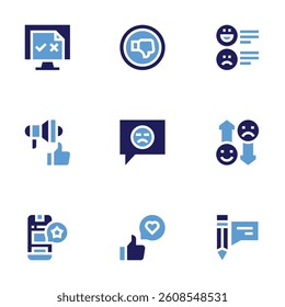 Feedback icon set. Bold style. Duotone colors. computer, dislike, review, ethicalmarketing, badreview, reviews, rating, conversation.