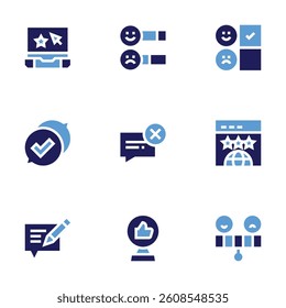 Feedback icon set. Bold style. Duotone colors. rating, review, feedback, badreview, website, influencer, feedbackemoji.