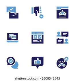 Feedback icon set. Bold style. Duotone colors. feedback, negativereview, rating, testimonial, badreview, like.