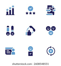 Feedback icon set. Bold style. Duotone colors. rating, feedback, bestcustomerexperience, customerreview, feedbackemoji.