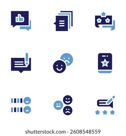 Feedback icon set. Bold style. Duotone colors. like, feedback, qualitycontrol, review, star, feedbackemoji.