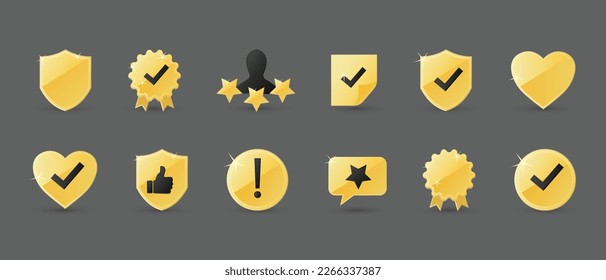 Feedback icon set. Business, rating, speech bubble, product, rating, star, comment, popularity, quality, service, work, review. Services concept. gold award winning icon set.