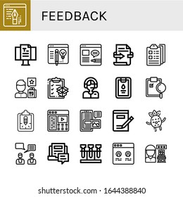 Feedback-Symbol-Set. Sammlung von Blog, Feedback, Zwischenablage, Review, Kommentator, Beschreibung, Schreiben, Glück, Test, Zeugnisse