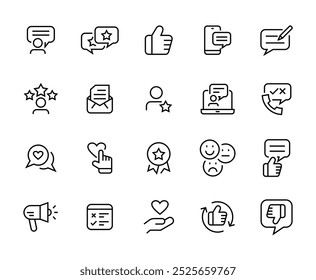 Conjunto de ícones de feedback, satisfação do cliente. Revisar Conjunto de Ícones de Classificação