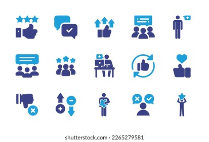 Feedback icon set. Duotone color. Vector illustration. Containing feedback, like, customer review, review, good feedback, decline, rate.