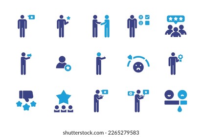 Feedback icon set. Duotone color. Vector illustration. Containing feedback, customer feedback, testimonial, client, thumb up, unsatisfied, review, bad review, star, survey.