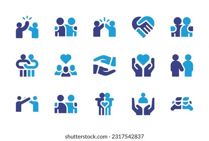 Feedback icon set. Duotone color. Vector illustration. Containing high five, friends, handshake, relationship, group, business partnership, protection, friendship, friend.