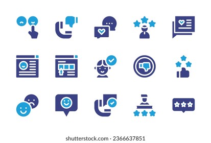 Feedback icon set. Duotone color. Vector illustration. Containing choice, comment, call, love message, experience, review, customer, survey, dislike, rating.