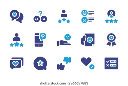 Feedback icon set. Duotone color. Vector illustration. Containing rate, review, satisfaction, talk, feedback, best employee, like, dislike, bad review, customer satisfaction, sad.