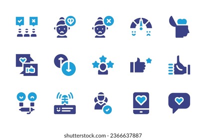 Feedback icon set. Duotone color. Vector illustration. Containing feedback, brand engagement, customer satisfaction, emotions, good, customer, rating, rate, user, like, love, podcast.