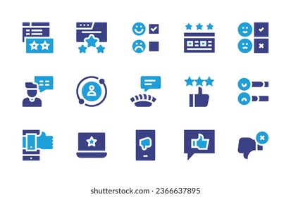 Feedback icon set. Duotone color. Vector illustration. Containing rate, rating, customer review, browser, feedback, bad, satisfaction, thumb up, laptop, review, dislike.